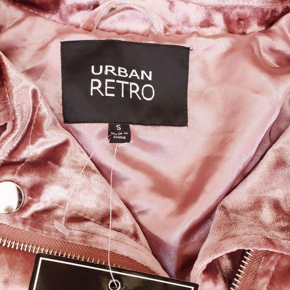 New Urban Retro Pink Velour Bomber Jacket Silk Sma - Picture 2 of 10